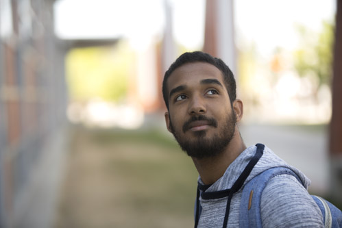 Student looks above the camera