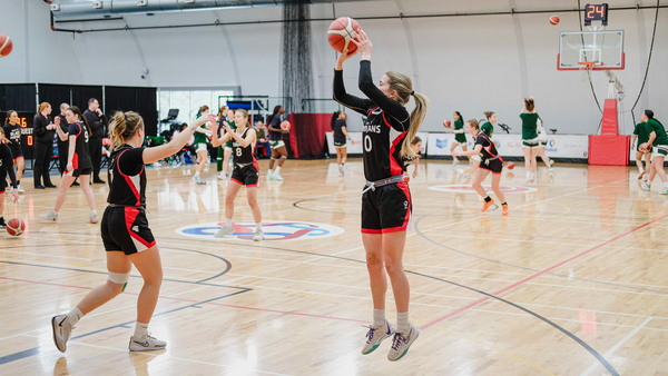 Basketball players on a court