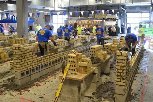 Bricklayer apprentices work in a SAIT lab.