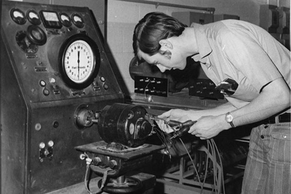 A photograph of an electrical student at SAIT in 1970.