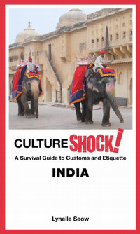Book cover for Culture shock! India, with a photo of two elephants in front of an ancient building.