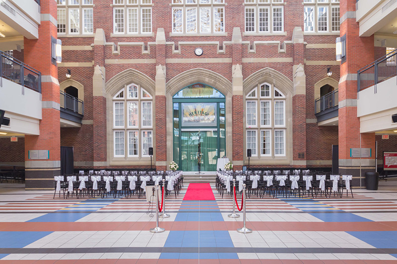 Wedding setup in Irene Lewis Atrium