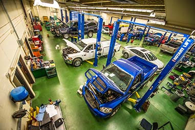 Inside and automotive bay in the Clayton Carroll Automotive Centre.