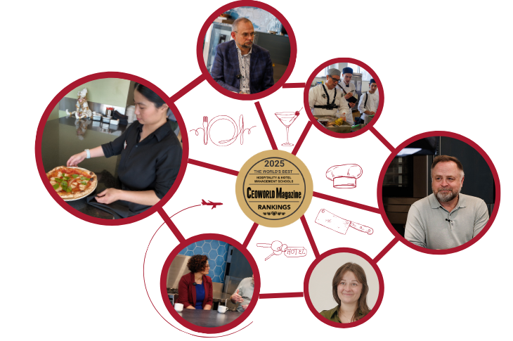 photos of SAIT leaders and students in a graphic showing connectivity